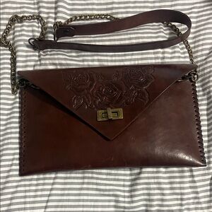 Jacc Arnold Elegant Brown Leather Mexican  Clutch with Chain Strap